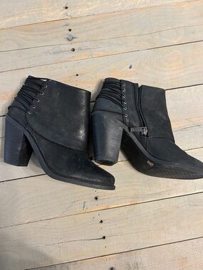 Jessica Simpson Black Lace-Back Ankle Booties with Block Heel